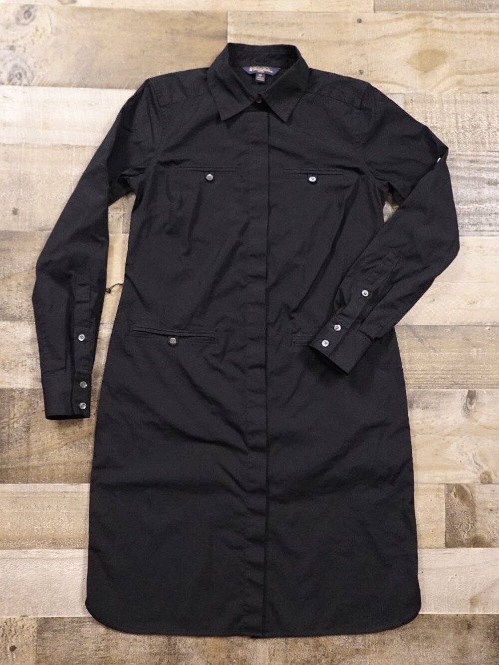 Brooks Brothers Shirt Dress Women’s 0P Black Button Front Utility Stretch